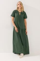 LTS Tall Women's Forest Green Puff Sleeve Cotton Maxi Dress | Long Tall Sally  1