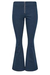 PixieGirl Petite Women's Indigo Blue Zip Front Kick Flare Jeans | PixieGirl  5