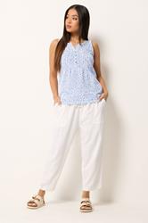 M&Co Petite Blue Leaf Print Cotton Sleeveless Henley Top | M&Co 1