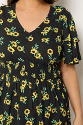 YOURS Plus Size Black Sunflower Print Flutter Sleeve Top | Yours Clothing 5