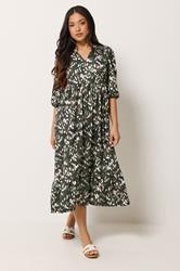 PixieGirl Petite Women's Khaki Green Camo Midi Dress | PixieGirl 1