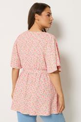 YOURS Plus Size Pink Floral Textured Wrap Top | Yours Clothing 2