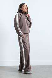 PixieGirl Petite Women's Plum Purple Side Stripe Wide Leg Joggers | PixieGirl 3