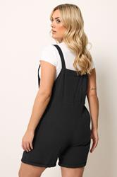 YOURS Plus Size Black Short Dungarees | Yours Clothing 2