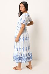 M&Co Petite White & Blue Broderie Cotton Dress | M&Co 2