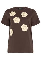 YOURS T-shirt marron chocolat à marguerites appliquées