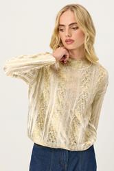 PixieGirl Petite Women's Gold Metallic Foil Cable Knit Jumper | PixieGirl 3