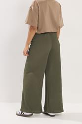 PixieGirl Petite Women's Khaki Green Textured Wide Leg Trousers | PixieGirl 2