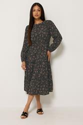 M&Co Petite Black Floral Long Sleeve Ruffle Dress | M&Co 3