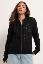 PixieGirl Petite Women's Black Crochet Bomber Cardigan | PixieGirl 3