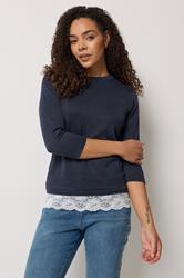 M&Co Navy Blue Lace Hem Top | M&Co 3