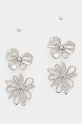 YOURSET 3 PACK Silver Tone Floral Earrings | Yours Clothing 3