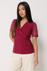M&Co Petite Berry Red Mesh Wrap Top | M&Co 3