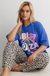 YOURS Plus Size Blue & Leopard Print 'Ibiza' Pyjama Set | Yours Clothing 1
