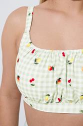 LIMITED COLLECTION Plus Size Green Gingham Fruit Print Bikini Top | Yours Clothing 5