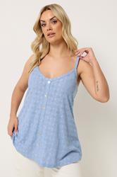 YOURS Plus Size Blue Broderie Anglaise Vest Top | Yours Clothing 3