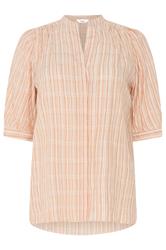 M&Co Orange Stripe Short Puff Sleeve Blouse