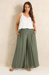 EVANS Plus Size Khaki Green Wide Leg Trouser | Evans 4