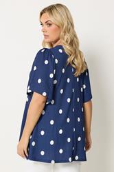 YOURS Plus Size Cobalt Blue Polka Dot Pleat Front Top | Yours Clothing 2