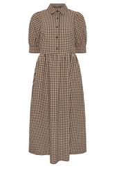 PixieGirl Petite Women's Brown Gingham Print Cotton Shirt Midi Dress | PixieGirl 5