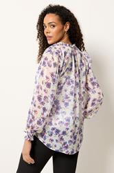 M&Co Purple Floral Print Tie Neck Blouse | M&Co 2