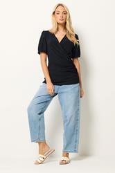 M&Co Black Broderie Sleeve Wrap Top | M&Co 1