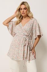 YOURS Plus Size Natural Brown Floral Textured Wrap Top | Yours Clothing 3