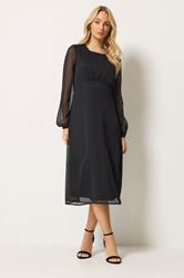 M&Co Black Long Sleeve Chiffon Midi Dress | M&Co 1