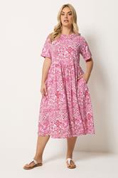 YOURS Plus Size Pink Tile Throw on Smock Dress | Yours Clothing 1