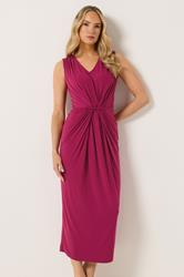 LTS Tall Women's Berry Red Gathered Front Midi Dress | Long Tall Sally 3