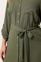 YOURS Plus Size Khaki Green Belted Tunic Shirt | Yours Clothing 4
