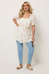 YOURS Plus Size White Inky Floral Milkmaid Blouse | Yours Clothing 1
