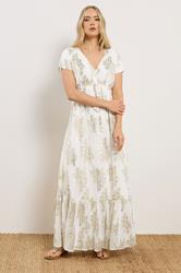 LTS Tall Women's Cream Paisley Metallic Sheer Maxi Dress | Long Tall Sally 1