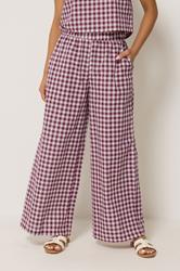 PixieGirl Petite Women's Set Burgundy Red Gingham Cotton Top & Wide Leg Trousers | PixieGirl 2