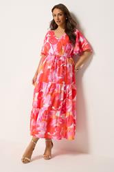 YOURS Plus Size Pink Tiered Floral Dress | Yours Clothing 2