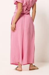 PixieGirl Petite Women's Pink Cotton Cheesecloth Cropped Wide Leg Trousers | PixieGirl 4