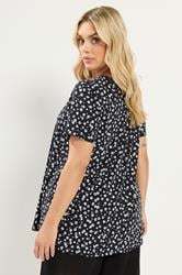 YOURS Plus Size Black & White Ditsy Floral Ribbed T-Shirt | Yours Clothing 2