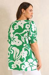 EVANS Plus Size Green Floral Tie Neck Top | Evans 2