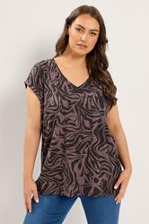YOURS Plus Size Brown Zebra Print V-Neck T-Shirt | Yours Clothing 3