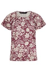 M&Co Berry Red Floral Cotton Scoop Neck Top