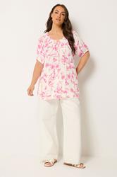 YOURS Plus Size Pink Floral Bardot Top | Yours Clothing 1