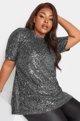 YOURS LONDON Plus Size Silver Sequin Swing Top | Yours Clothing