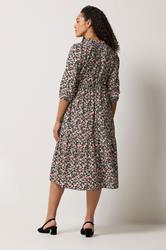 M&Co Black & Pink Floral Tiered Midi Dress | M&Co 2