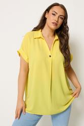 YOURS Plus Size Yellow Button Half Placket Blouse | Yours Clothing 3