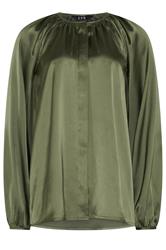 LTS Tall Khaki Green Satin Button Top
