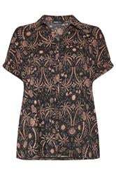 YOURS Curve Black Palm Tree & Shell Boxy Textured Shirt