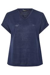 YOURS Curve Navy Blue Premium Linen Look T-Shirt