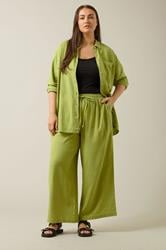EVANS Plus Size Set Chartreuse Green Linen Shirt & Trouser | Evans 5