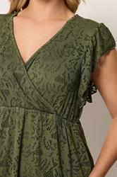 YOURS Plus Size Khaki Green Wrap Pointelle Dress | Yours Clothing 4