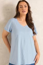 EVANS Plus Size 2 Pack Blue & White Cotton T-shirts | Evans 2